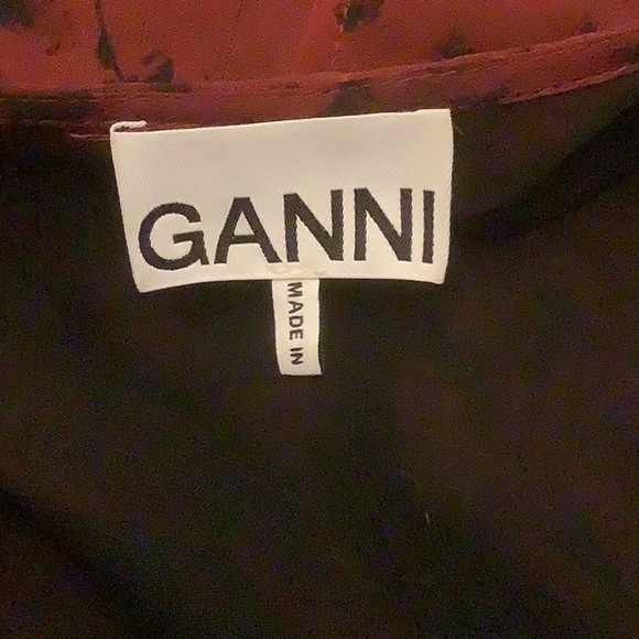 GANNI Fiji Flower Mesh Midi Dress Size 40 (US 8) Floral Ruched Sheer Sleeves - Picture 7 of 13